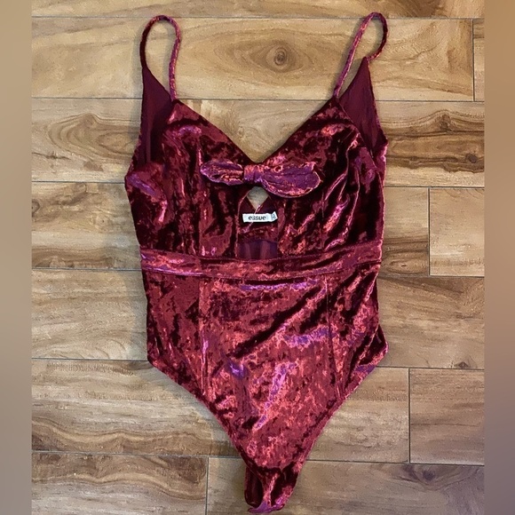 Essue Burgundy Velvet Women’s Thong Bodysuit Size Medium - Picture 15 of 15